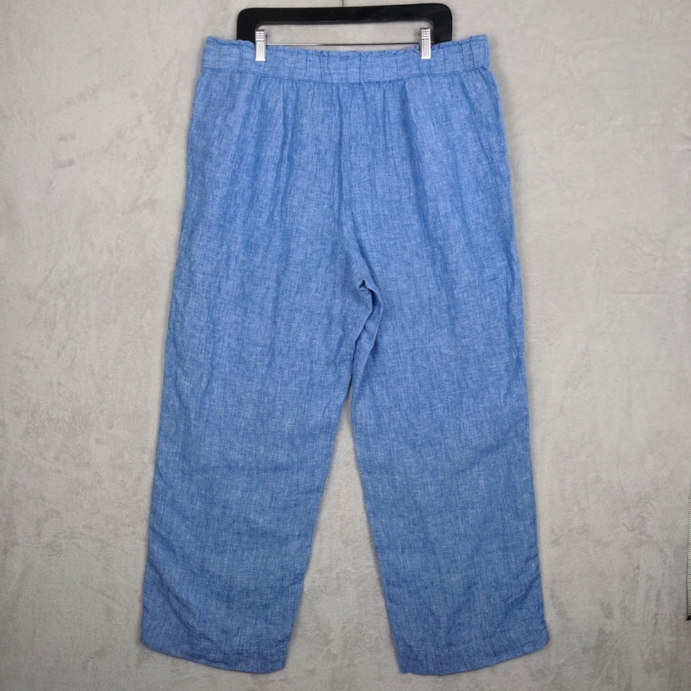 NWT Talbots Nantucket PullOn Wide Leg Pants Women XLP Blue Linen Pockets Coastal